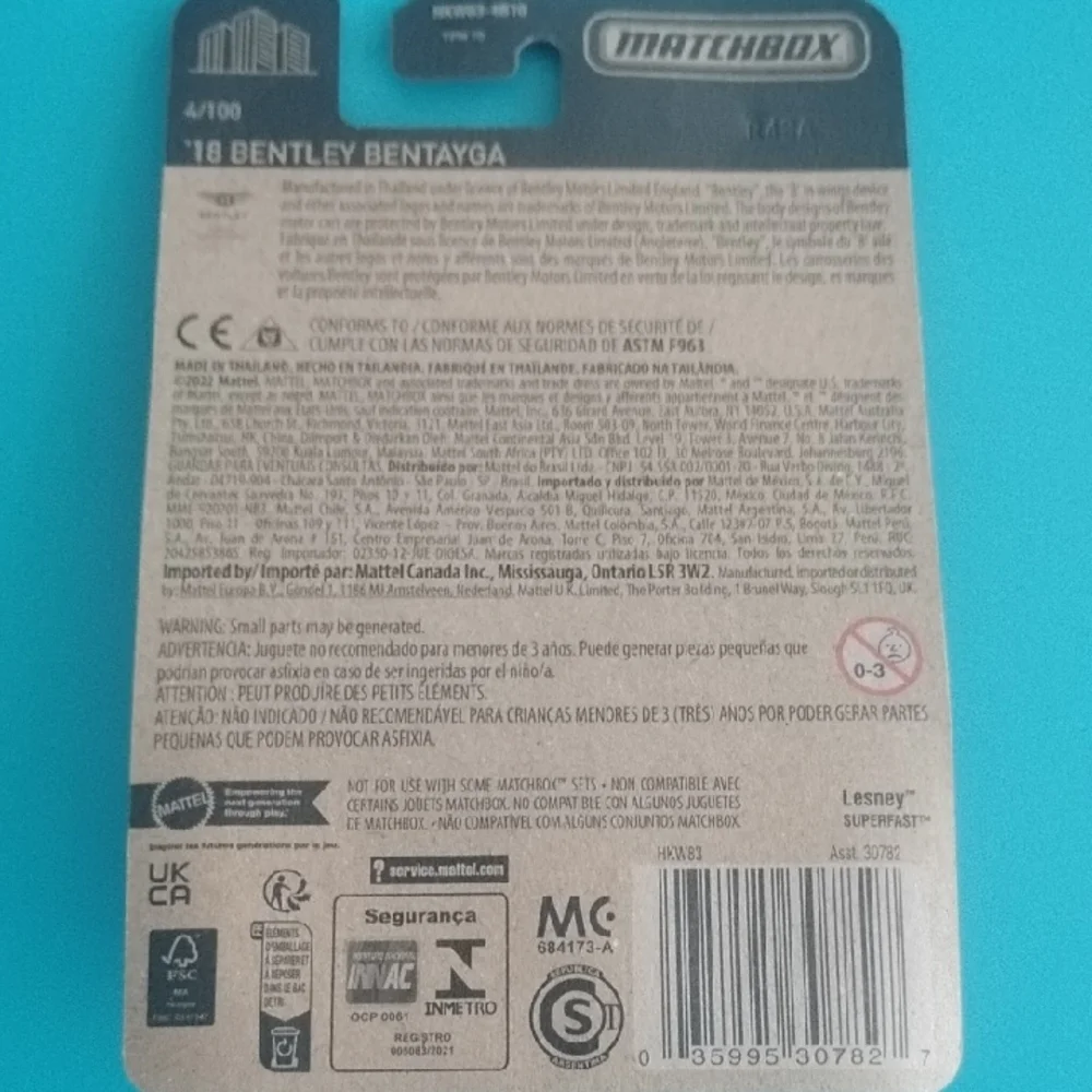 Mattel Matchbox White Bentley Bentayga Toy Car